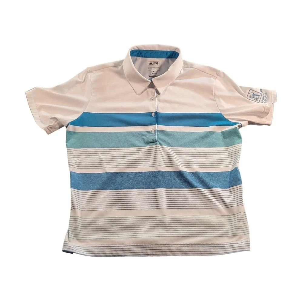 Adidas Pure Motion Polo Shirt Womens Size M Striped TPC Four Seasons Resort Golf